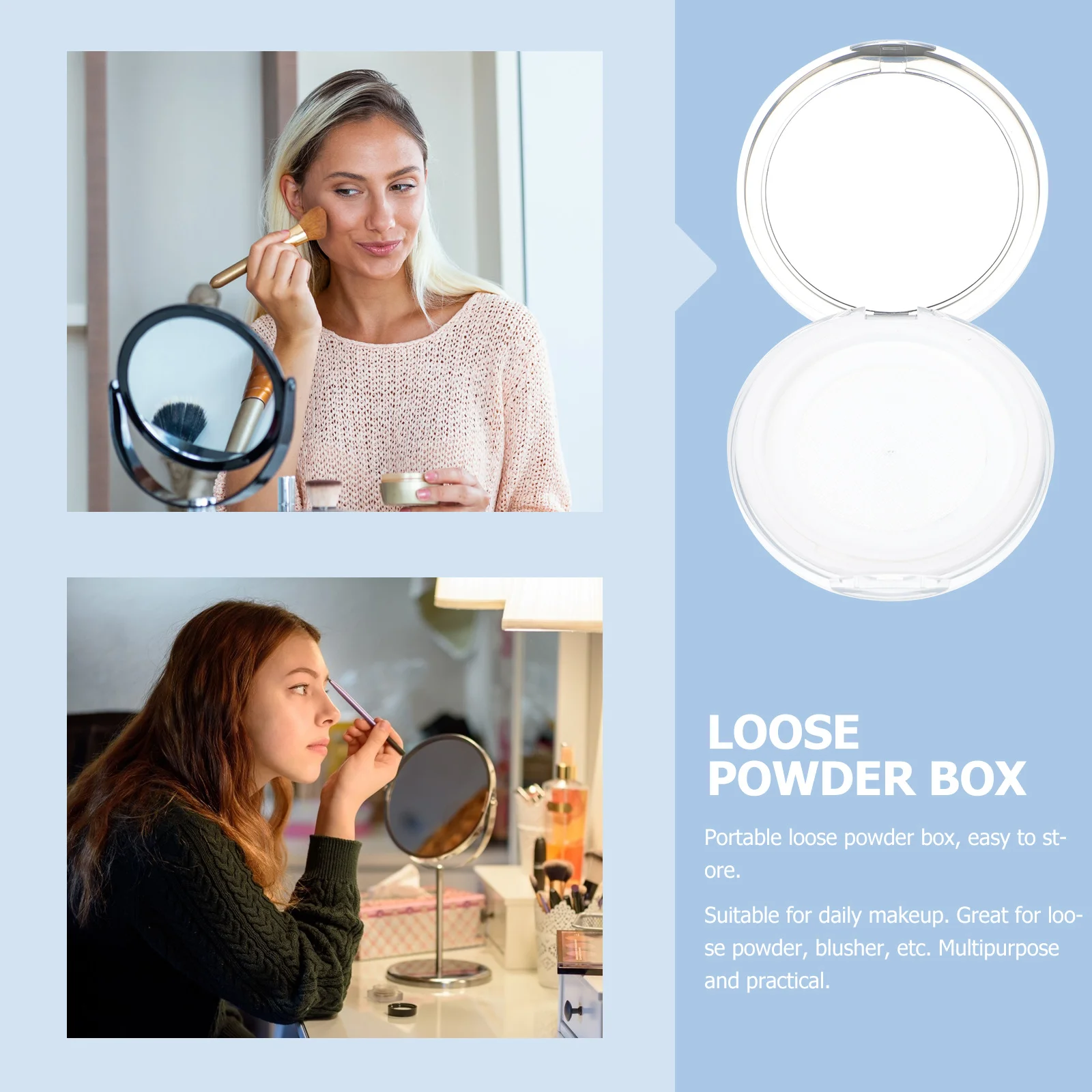 ตลับแป้งฝุ่นแบบพกพา 2 ชิ้น ขนาดกะทัดรัด บางเฉียบ ทนทาน พร้อมกระจกตาข่ายยืดหยุ่น เติมได้ พกพาสะดวกสำหรับการเดินทาง
