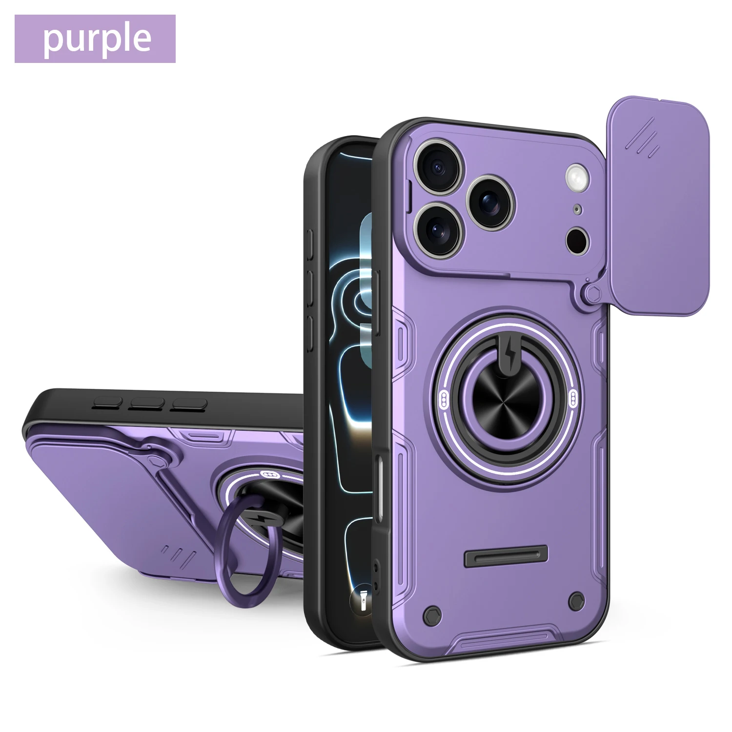 Stoßfeste Handyhülle für iPhone 17 16 Pro 17Pro Max mit Schiebe-Kameraschutz, Magnetring-Ständer und Schutzhülle – Detail 15