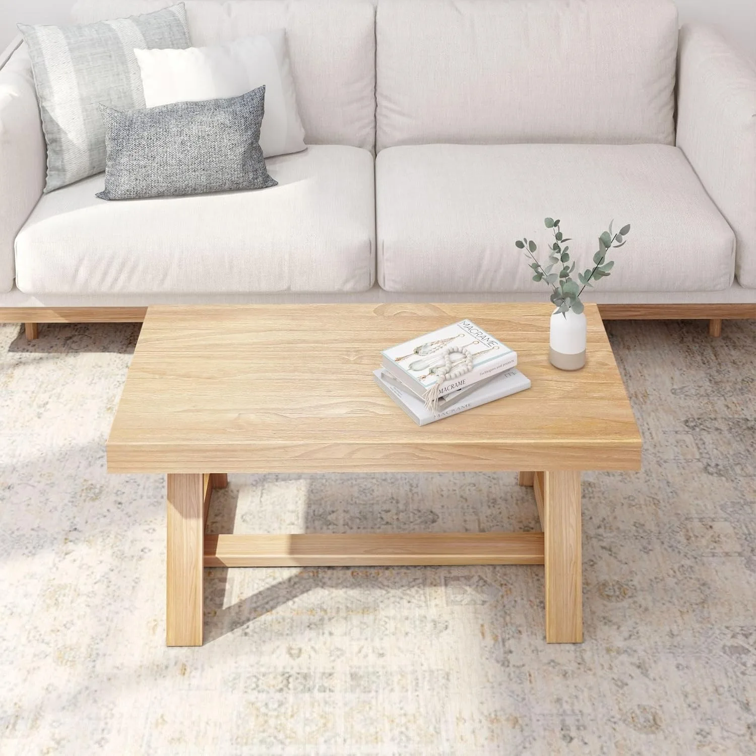 Plank+Beam Classic Rectangular Coffee Table, 40 Inch Farmhouse Coffee Table, Mini Center Tables for Small Spaces