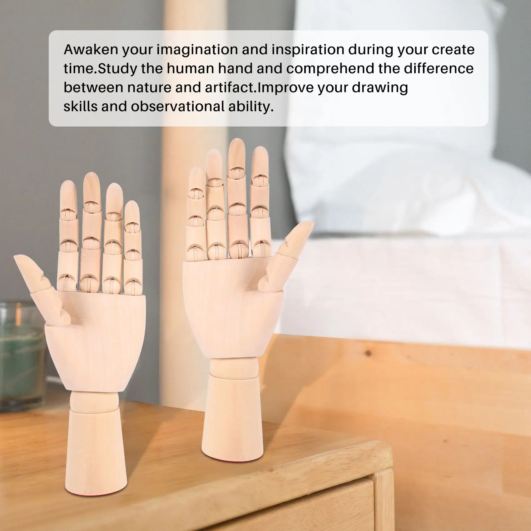 7inch Wooden Sectioned Opposable Articulated Left/Right Hand Figure Manikin Hand Model for Drawing, Sketching, Painting