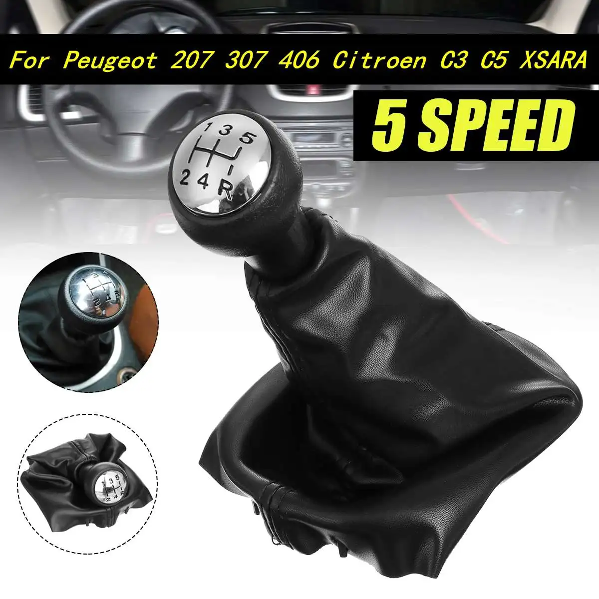 5-Speed Manual Car Gear Shift Knob Lever Shifter with Gaitor Cover For Peugeot 207 307 For Citroen C3 / C5