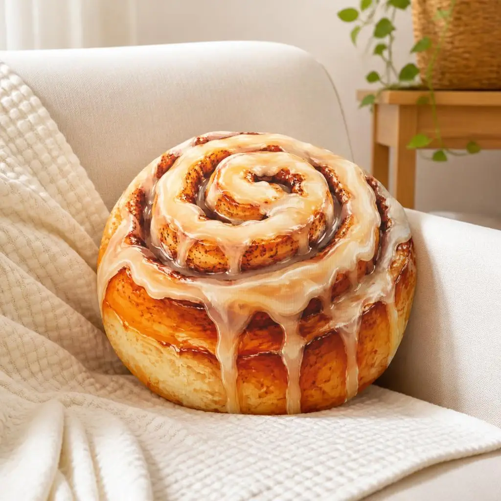 Cinnamon Roll Plush Pillow Bakery Pastry Cushion Stuffed Shaped Throw Pillow Brunch Cafe Decor Sweet Treat Gift for Foodies