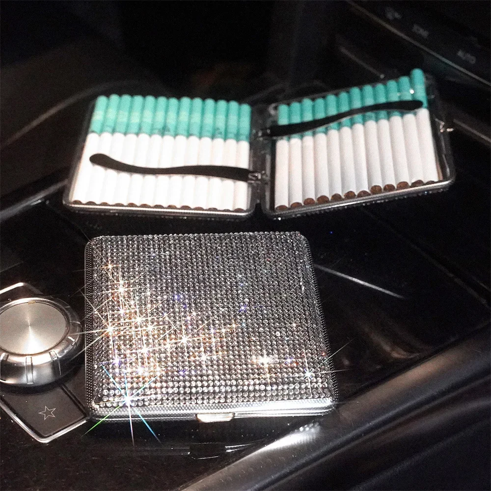 

Trend Shiny Cigarrate Case Portable Slim Bling Rhinestone Cigarette Case Box Exquisite Holder Holds 20 CIGARETTES Pitillera