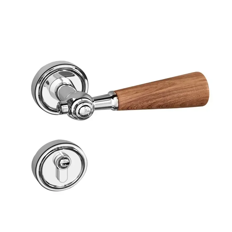 New 2026  Silent Door Lock Walnut Indoor Retro Solid Wood Door Handle Suction Hinges Fit 35mm-50mm Thick Household Universal