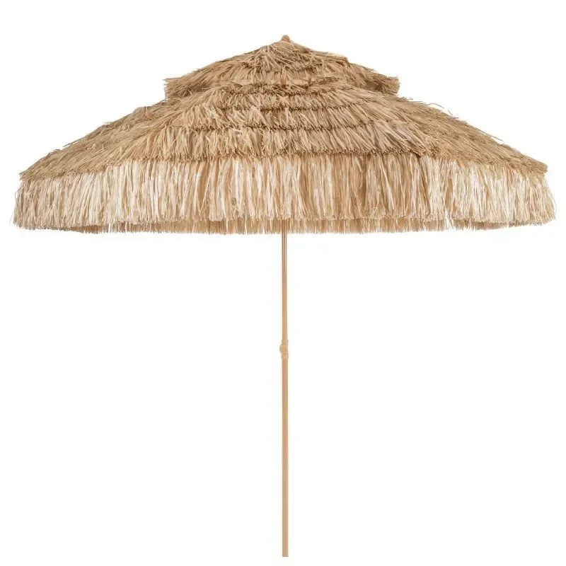 Double Top Simulated Straw Umbrella Thatched Outdoor Parasol for Furnace Courtyard Balcony Garden Decoration Beach Sunshade