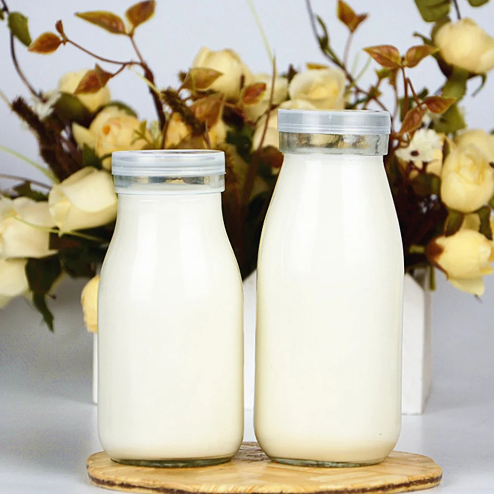 

2Pcs Portable Glass Milk Bottle Thickened Leak Proof Container High Temperature Resistant Beverage Bottle for