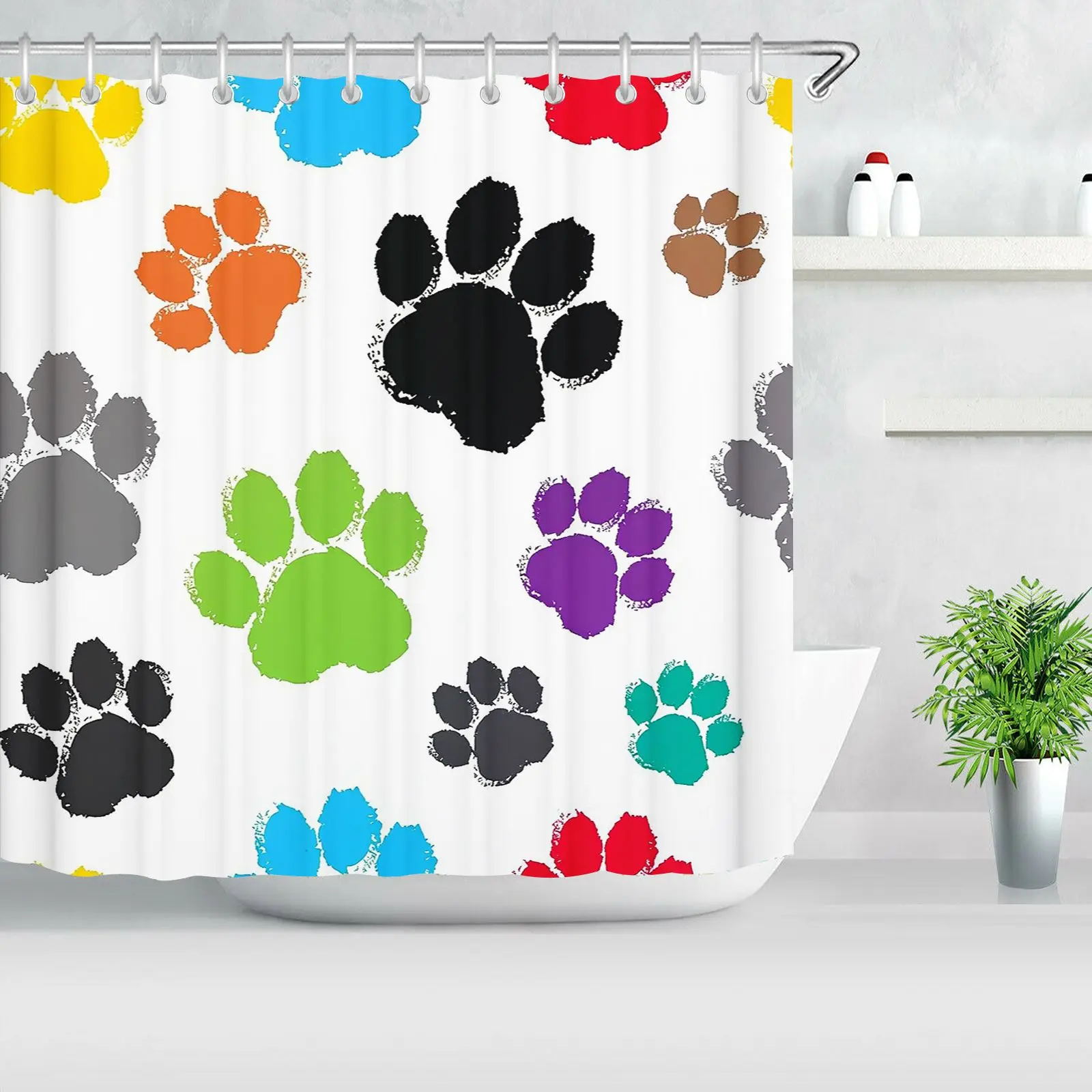Cartoon Cat Paws Shower Curtain Blue Sky Bird Cloud Print Waterproof Polyester Bathroom Curtain Home Bath Decor With Hooks