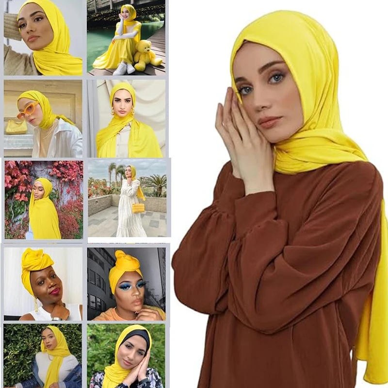 

Muslim Jersey Hijabs for Women Scarf Headscarf Stretch Headband Soft Turban Head Wraps Plain Shawls Turbante Cabeza Mujer