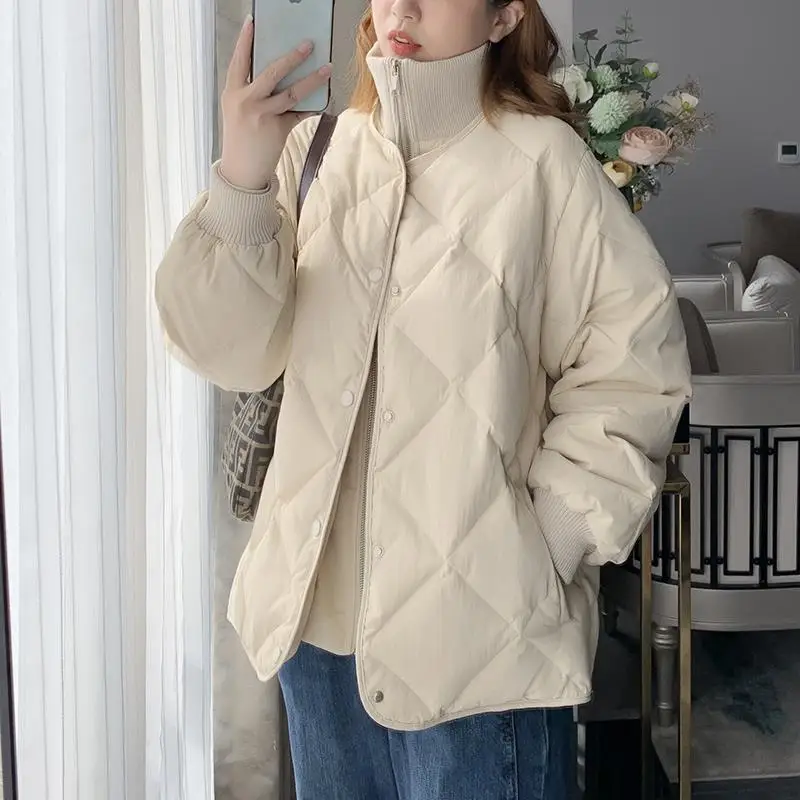 

Autumn Winter Patchwork Down Jacket Women Clothing Trends New White Duck Down Coats Lightweight Short Tops Korean Outerwear