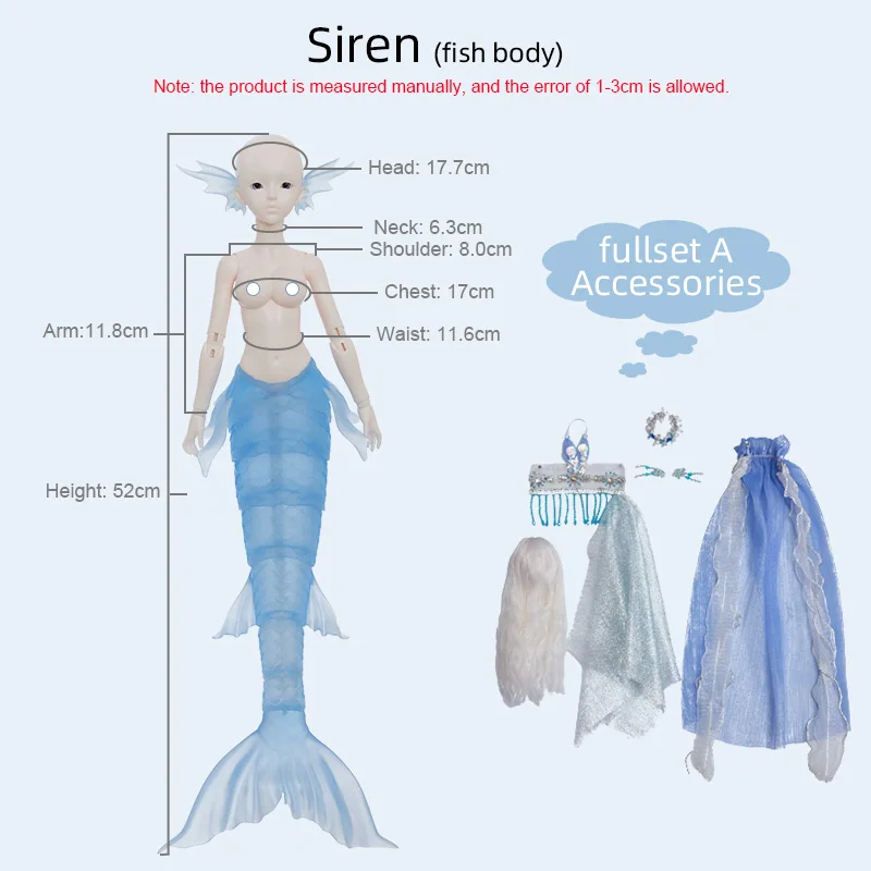 Fantasy Angel 1/4 Mermaid Mermaid Doll 52cm Fish Body BJD giocattoli in resina FullSet DD MDD Msd bambola snodata a sfera Anime bambola snodata a sfera