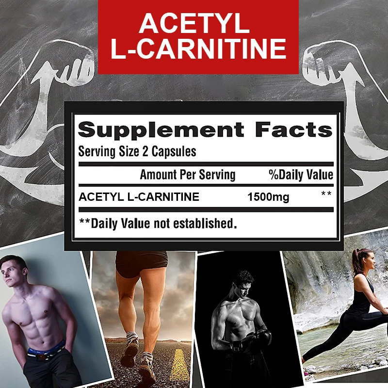 Capsules d'acétyl l-carnitine, favorise la mise au point de la mémoire, augmente les performances corporelles, énergie métabolique, exercice de fitness, complément alimentaire