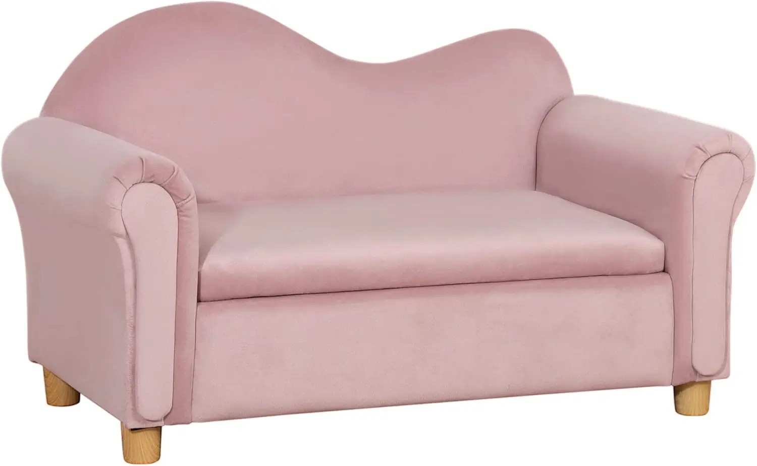 Ergonomic Foam Kids Sofa with Inner Toy Storage Chest, Velvet Kids Couch with Soft Arms, Children's Lounge Furniture, Pink