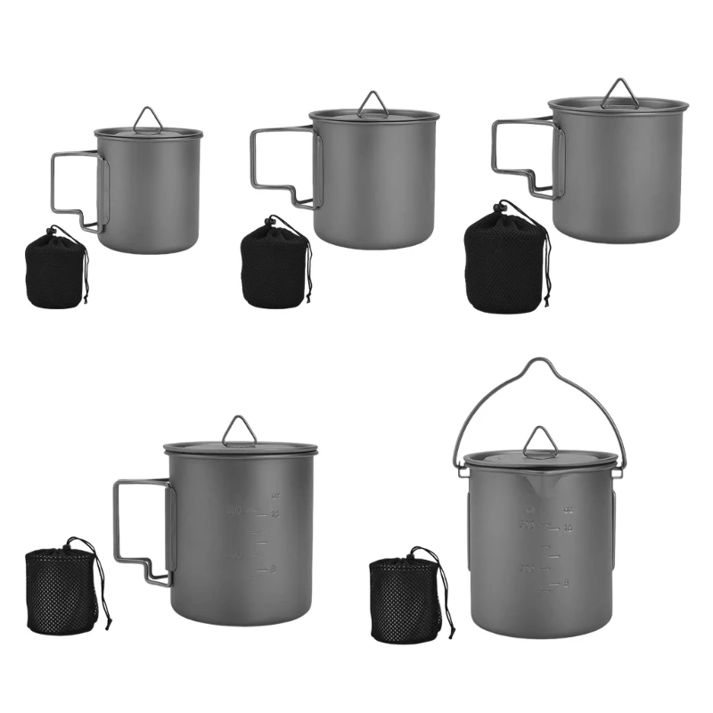 

Portable Metal Mug Cup Outdoor Camping Picnics Water Mug Tableware Backpacking Cookware Pots with Folding Handle