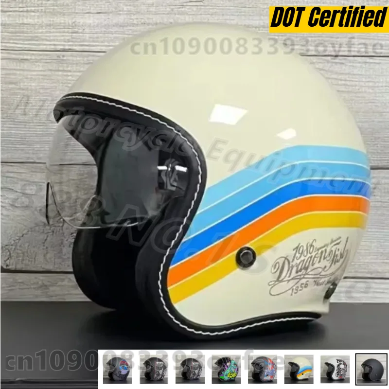 

Retro Motorcycle Half Helmet Motorcycle Three-quarters Helmet Four-season Electric Scooter Helmet Safet DOT Certified