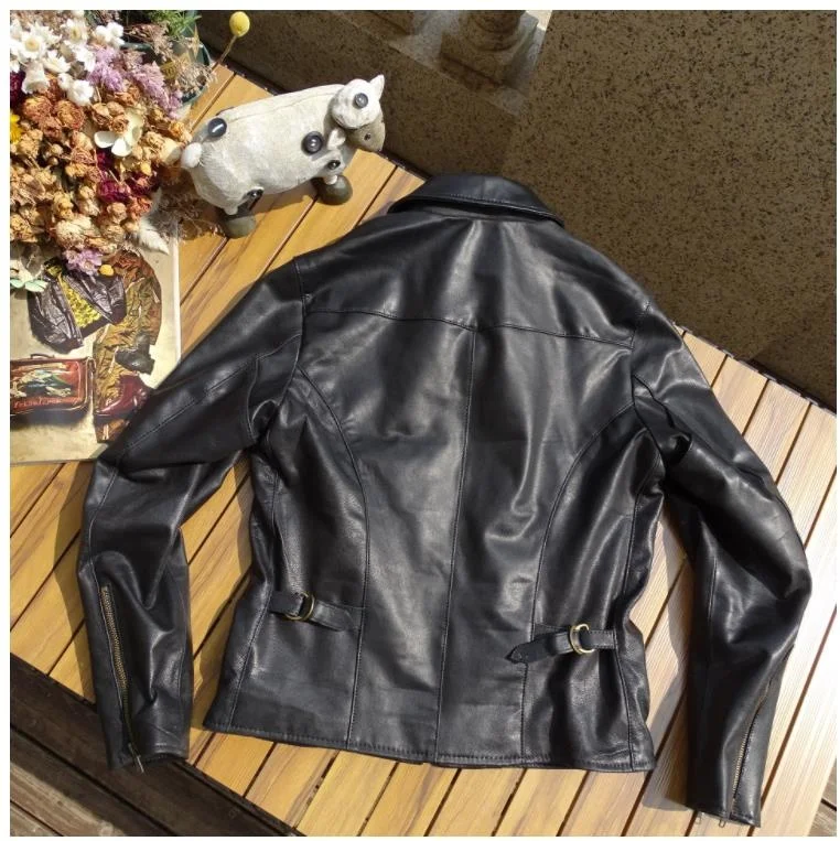 new Free shipping.2023 Brand Japanese style quality real leather outwear.Men black goatskin coat.Cool Rider leather jacket.