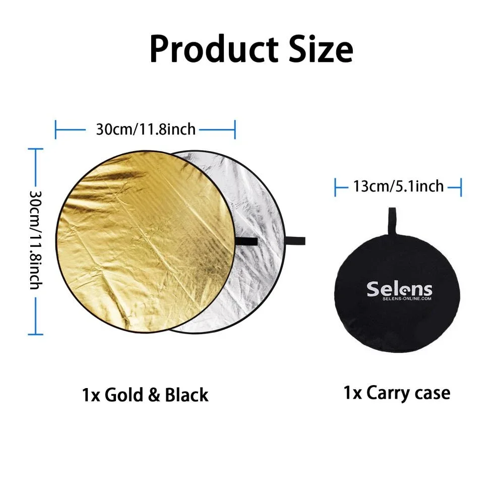 Selens 30CM Photography Reflector Portable Collapsible Light Diffuser Handhold Reflector For Light Stand Live Portrait