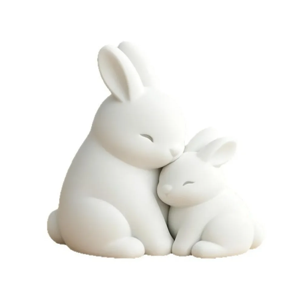 3D Printed Hugging Rabbits Ornament Artistic Fade-Resistant Cuddling Bunny Statue White Plastic Mother and Child Bunny Figurine