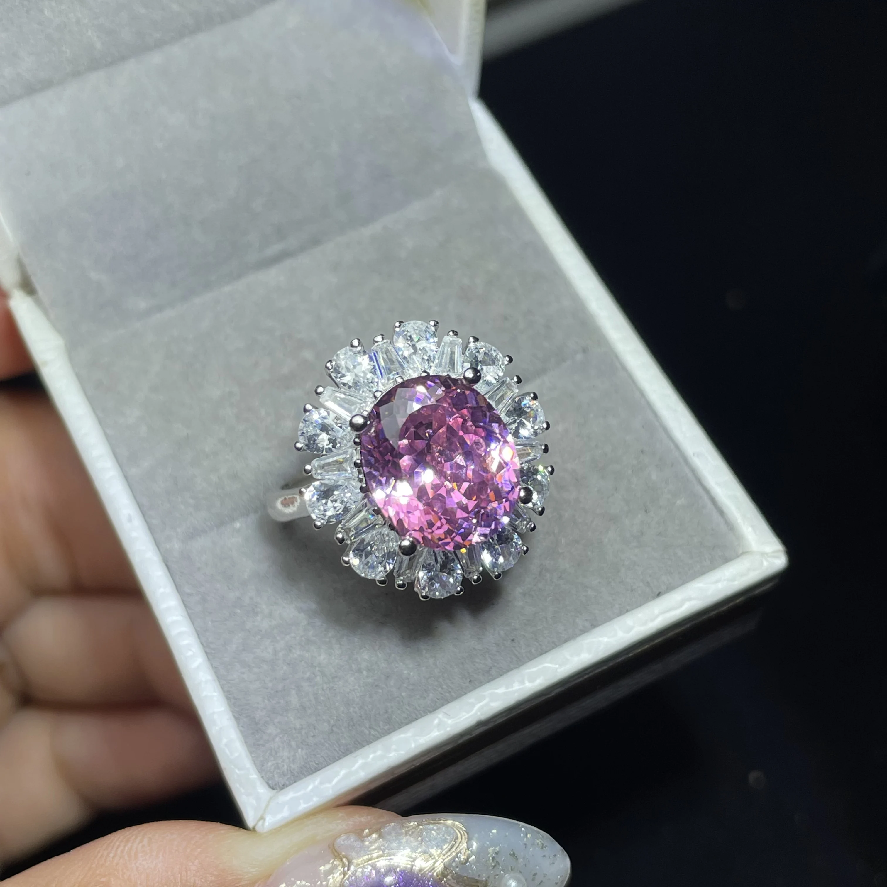 Pure natural 8ct pink sapphire engagement ring designed like sunflowers - the top choice for girls as a gift