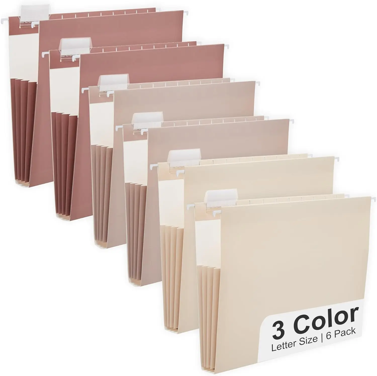

6 Pack Extra Capacity Hanging File Folders with Adjustable Tabs, Cute Colored Organizer for Office and Home, Mocha Color