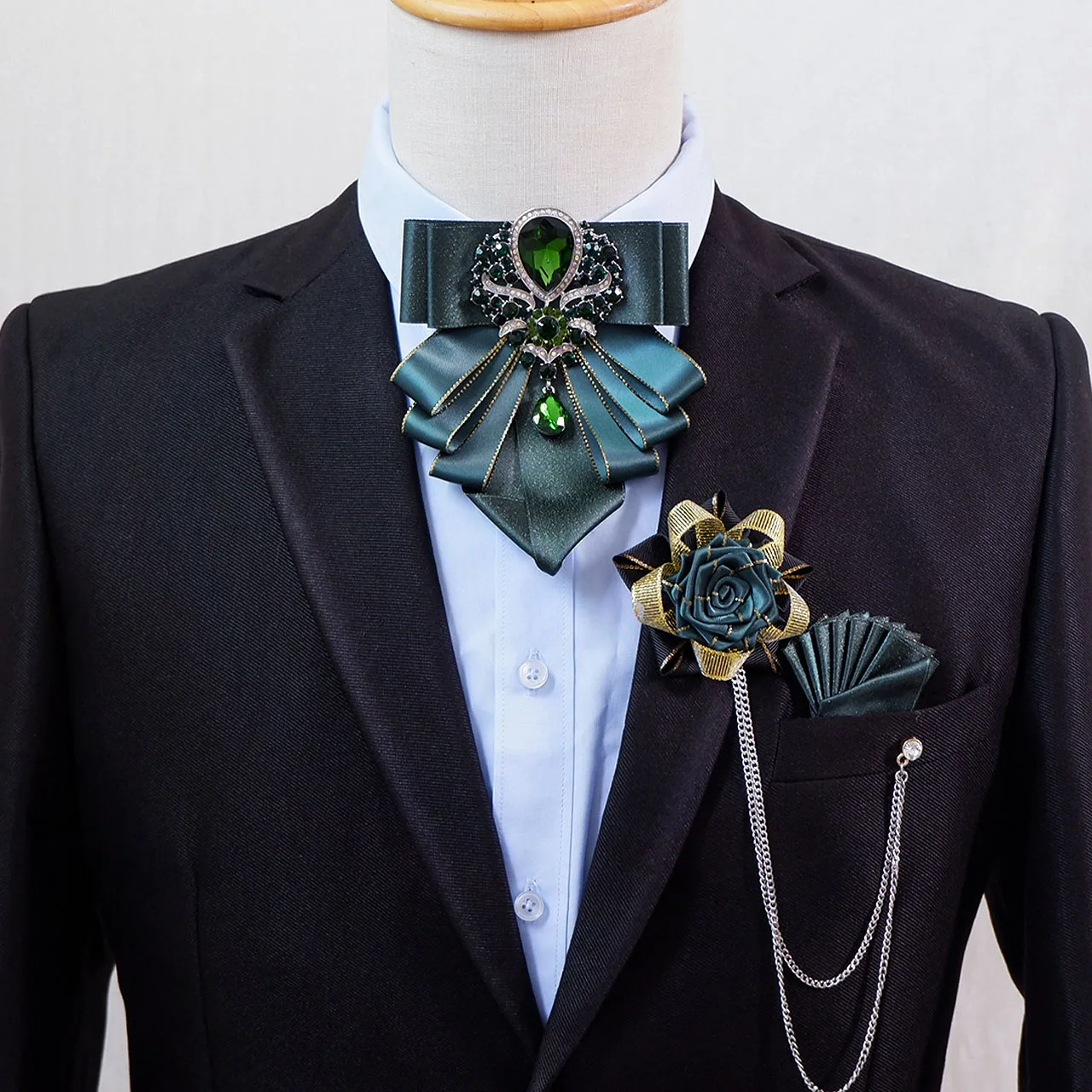 Ensemble de bijoux faits à la main pour hommes, nœud en biscuits original, mode de luxe, banquet d'affaires, collier de mariage, ensembles de corsage de fleurs, cadeau