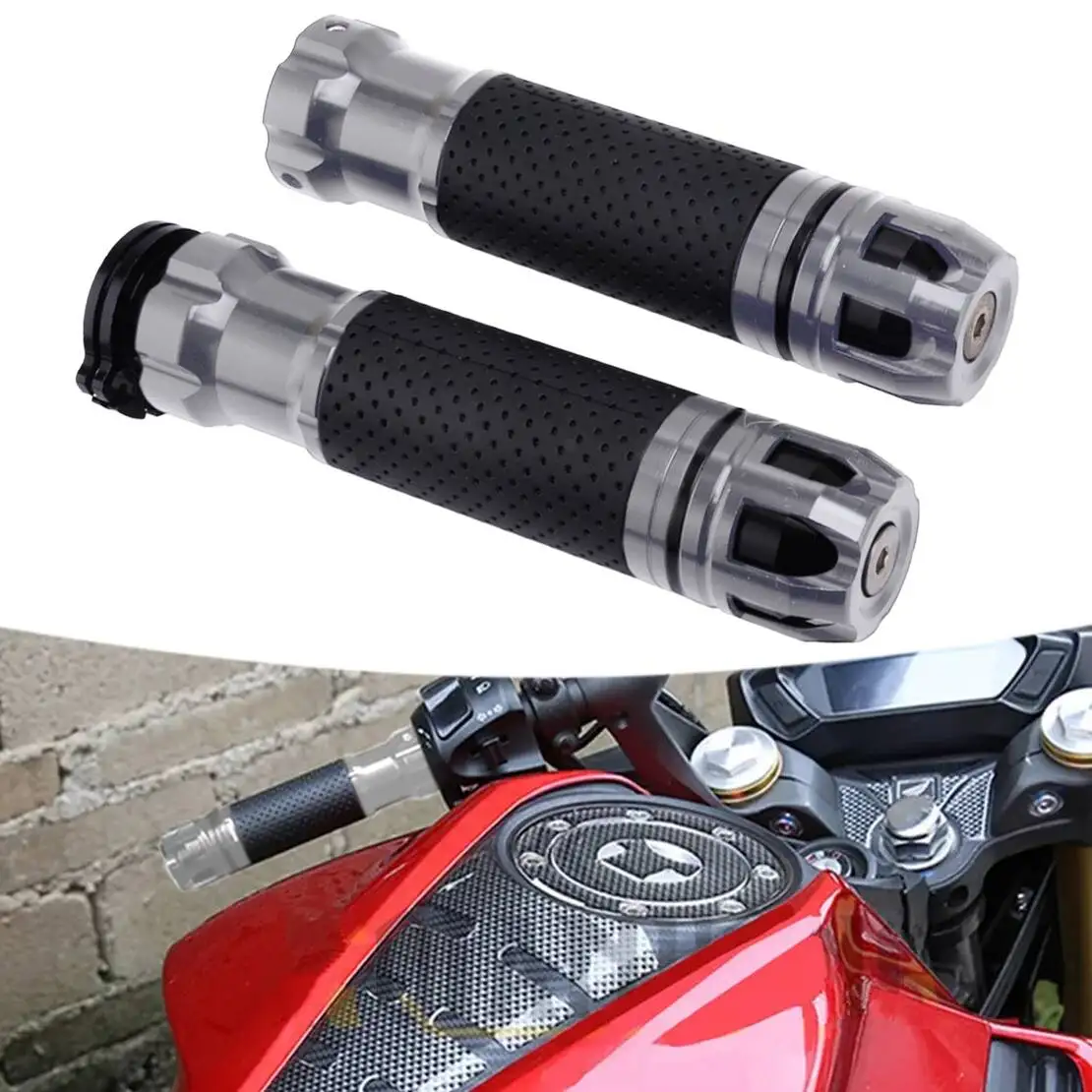 

1 Pair 7/8" 22mm Motorcycle Universal Rotatable Throttle Handlebar Handle Bar Silver Aluminum Alloy Hand Grips