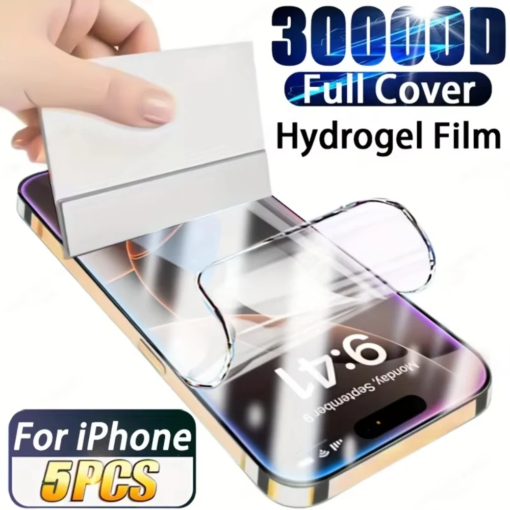 5Pcs Hydrogel Film for IPhone 17 16 14 13 12 11 15 Pro Max Mini Plus 17Air 16e Screen Protector for IPhone X XR XS MAX Not Glass