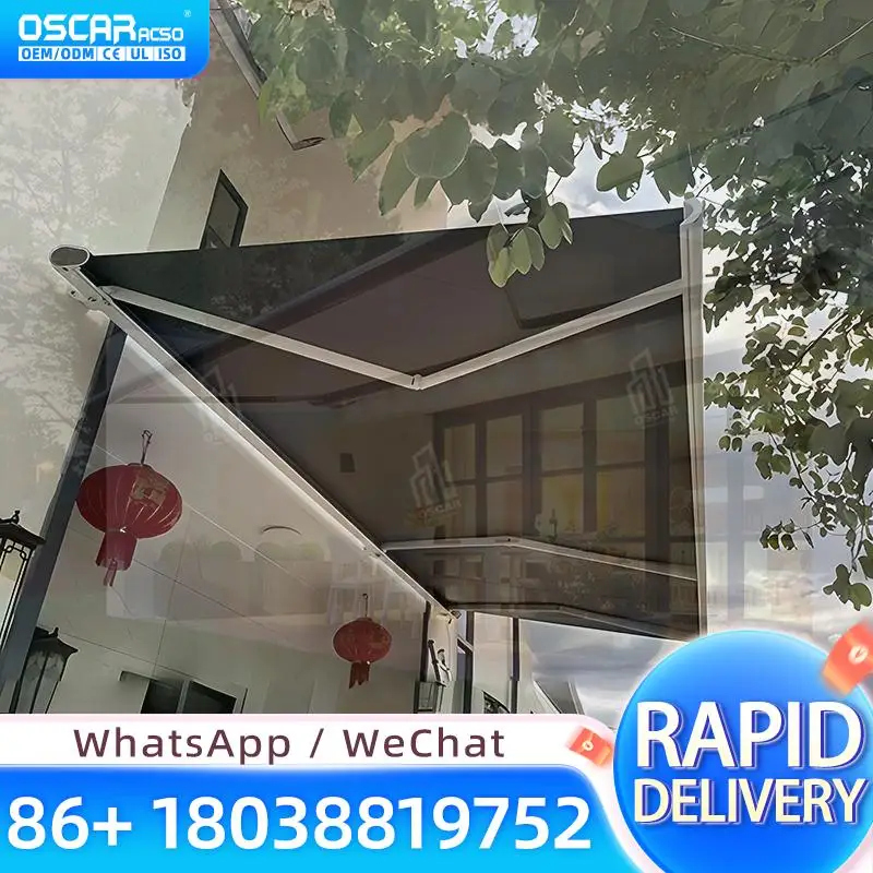 Retractable Outdoor Folding Awnings Waterproof Shading Acrylic Fabric Full Cassette for Patio Garden Balcony Retractable Awning