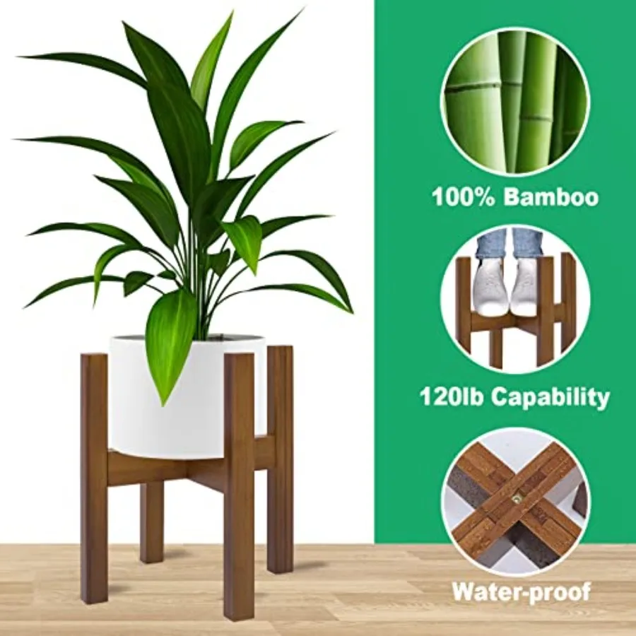 Indoor 3-tier bamboo plant stand, adjustable, fits 8-12 inch pots, stable & mid-century modern style