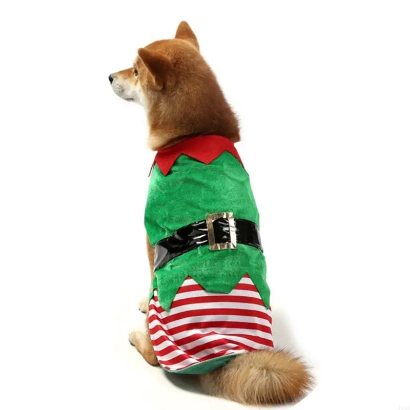 

41XB Dog Elf Costume Vest Feastive Festive for Christmas Holiday Festive Vest Elf Theme Holiday Costume Striped Vest