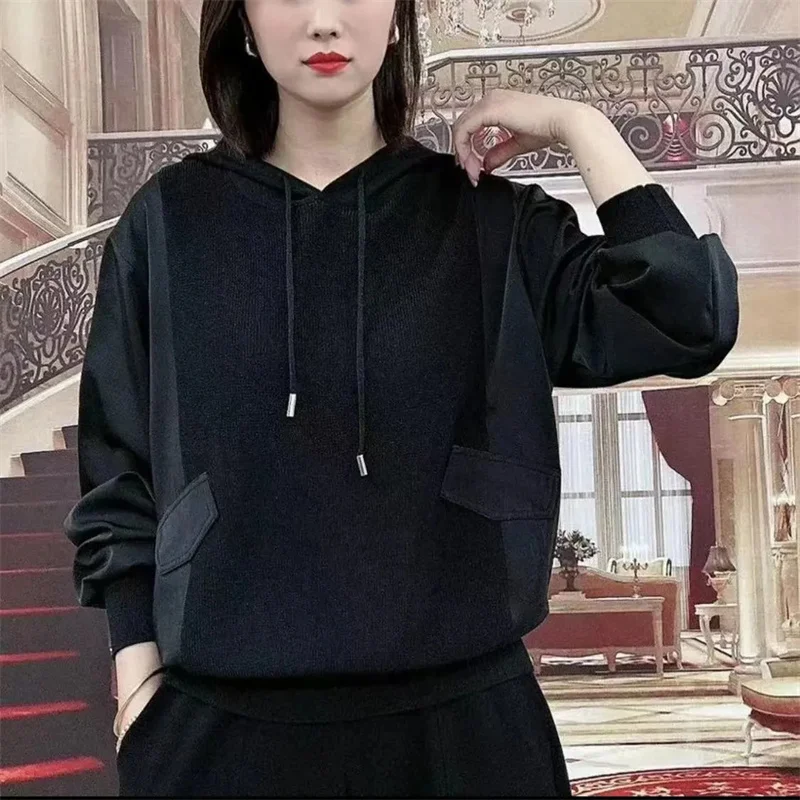 Hooded Sportshirt Women Spring Autumn New Thin T-Shirt Middle-Aged Mother Large Size Coat Loose Western-Style Jacket Tops Ladies