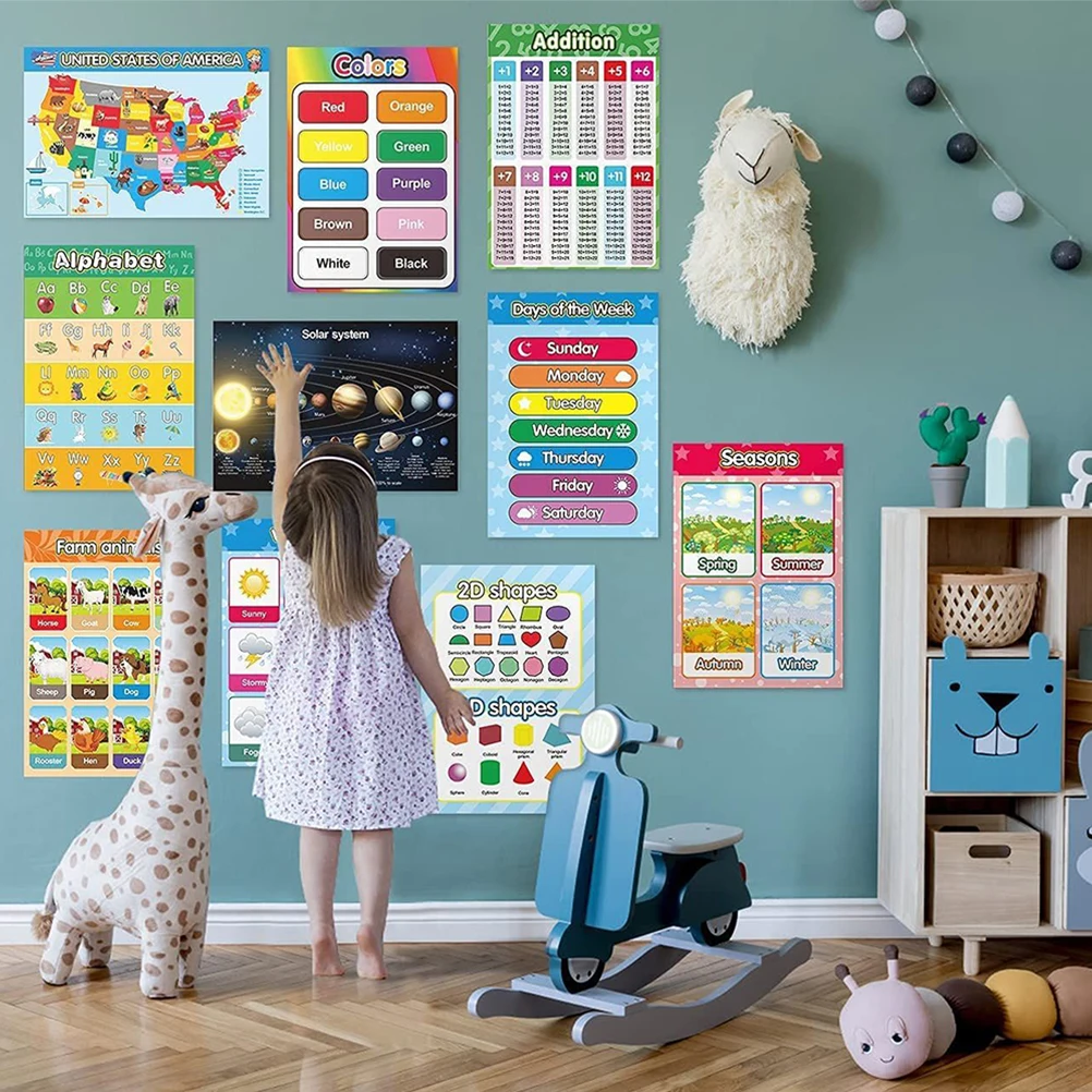 Educational Posters For Bright Cartoon Shapes Learning Kit Classroom Preschool Supplies Waterproof Learning