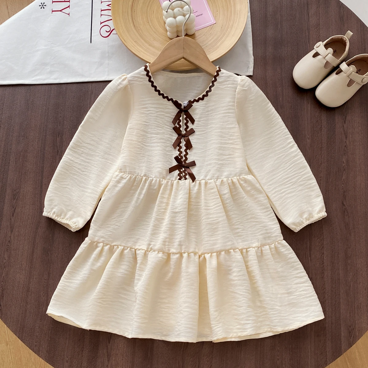 Humor Bear Mädchen Prinzessinnenkleid Langarm Schleifendekoration Bequemes Tortenkleid Herbst Kinderbekleidung Kleid Outfitoft – Detail 2