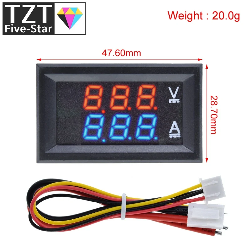 TZT DC 0-100V 10A Digital Voltmeter Ammeter Dual Display Voltage Detector Current Meter Panel Amp Volt Gauge 0.28\