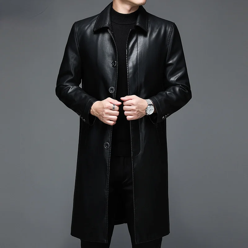 Genuine Leather Man Jackets Autumn Winter Men Clothes Fashion Casual Long Jacket Warm Plush Windbreaker куртка мужская