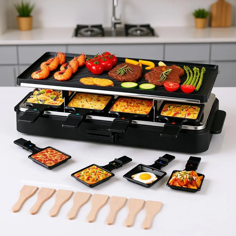 

2 in 1 Raclette Table Grill Indoor, 1500W Korean BBQ Grill Electric Griddle with Reversible Non-stick Plate, Adjustable Temp Con