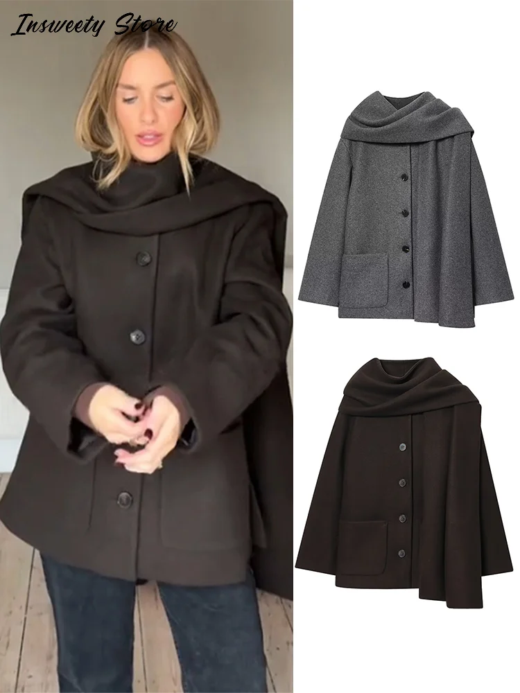 معطف واق من المطر على الطراز البريطاني مع وشاح قابل للفصل للنساء سترة واحدة الصدر بأكمام طويلة 2025 ملابس خارجية كلاسيكية شتوية