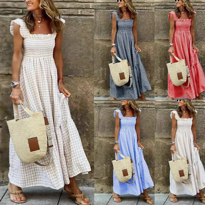 

Летняя женская эластичная юбка в клетку в стиле пэчворк, свободная посадка, удобная дышащая повседневная юбка