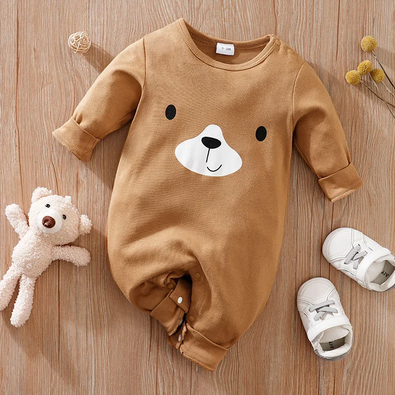 Spring And Autumn Boys And Girls Cute Cartoon Little Bear Dress Up Cotton Comfortable Long Sleeve Baby Bodysuit