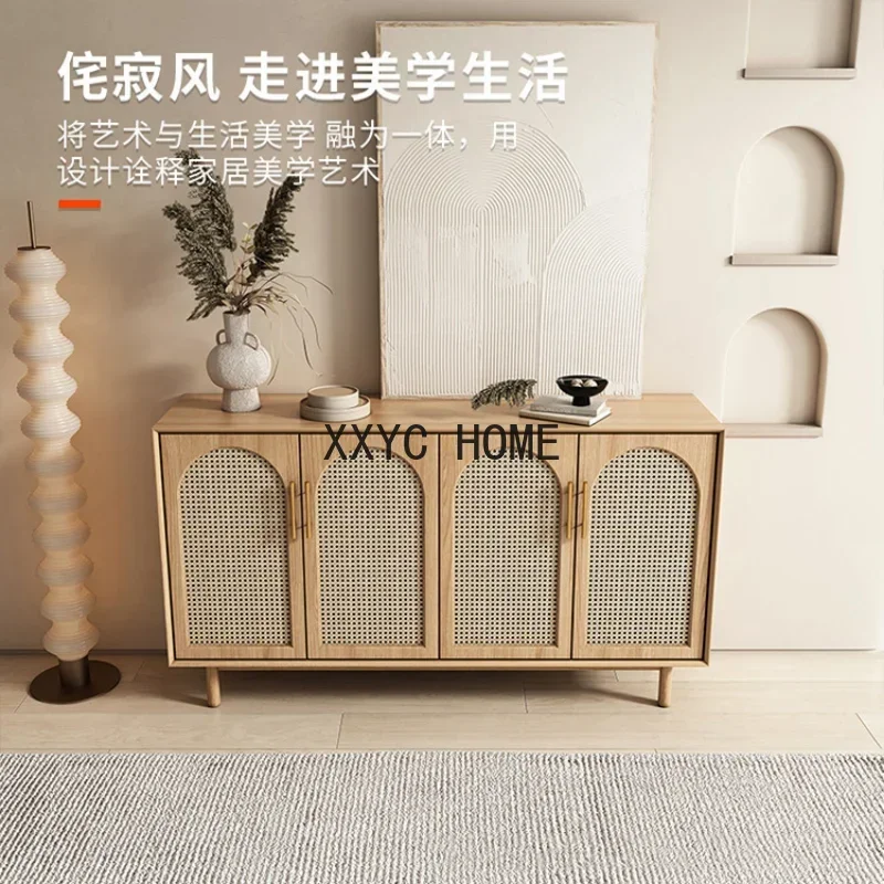 Il prodotto può essere personalizzato. credenza in rattan in legno massello per la casa, soggiorno, armadio a quattro ante moderno