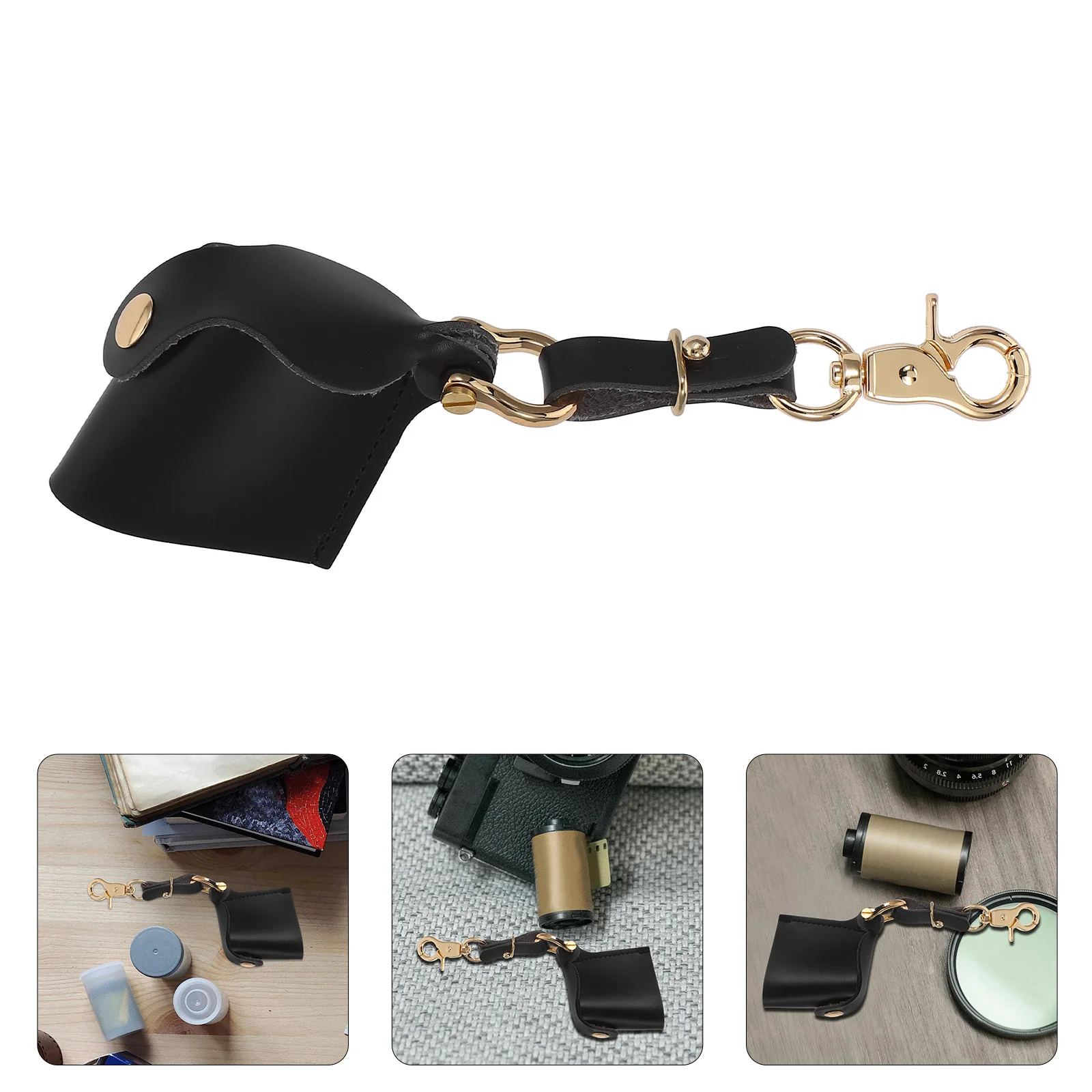 

Waterproof Compact Keychain Pouch Black Portable Pu Storage Bag For Travel Outdoor Photography Film Holder Case With