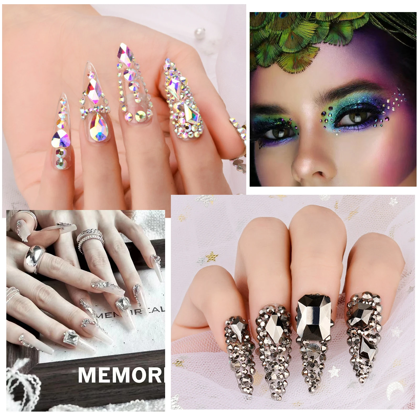 Gemischte Größen 2000 Stück/Packung Transparente AB Non-Hotfix Glitzer Bling Flache Harz-Strasssteine Zum Aufkleben Perlen Nailart Nagel-Edelsteine – Detail 2