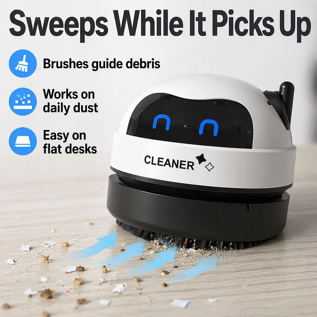 Cute Robot Mini Desk Vacuum Cleaner Portable USB Handheld Tabletop Sweeper for Office Study Keyboard Cleaning Tools