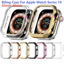Bling PC Hollow Case For Apple watch10 Single Diamond Crystal iWatch Series 10 Bumper Protective Cover Watch Strap Protector