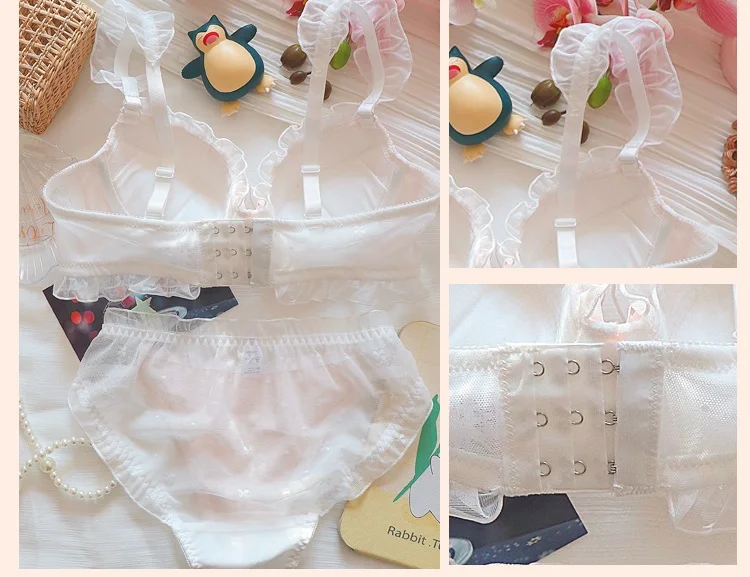 Summer sweet girl underwear lace sweet plus size lingerie with briefs suit women large size bras with steel ring bra set image 2