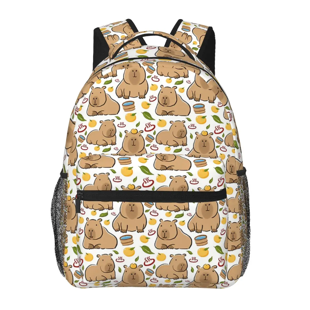 Capybara Backpack Gift for Kids Boys Girls Polyester Fashion School Bag Print Travel Stylish Laptop Bookbag Black