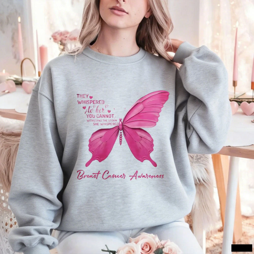 Women Pink Butterfly Breast Ca - đánh giá và giá Graphic Hoodie Streetwear