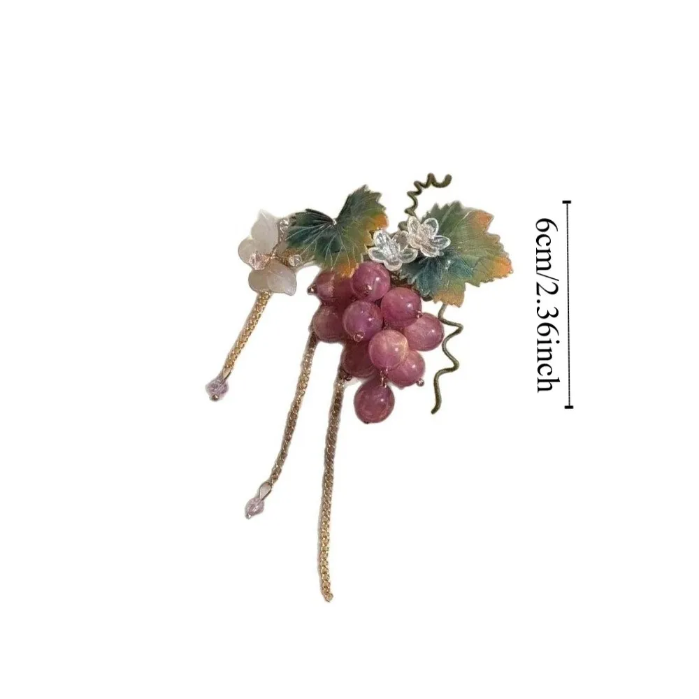 Pince à cheveux en forme de raisin, imperméable, ancienne, petites perles de verre douces, épingles à cheveux, accessoires Hanfu, pompon, Style chinois, Clip latéral quotidien