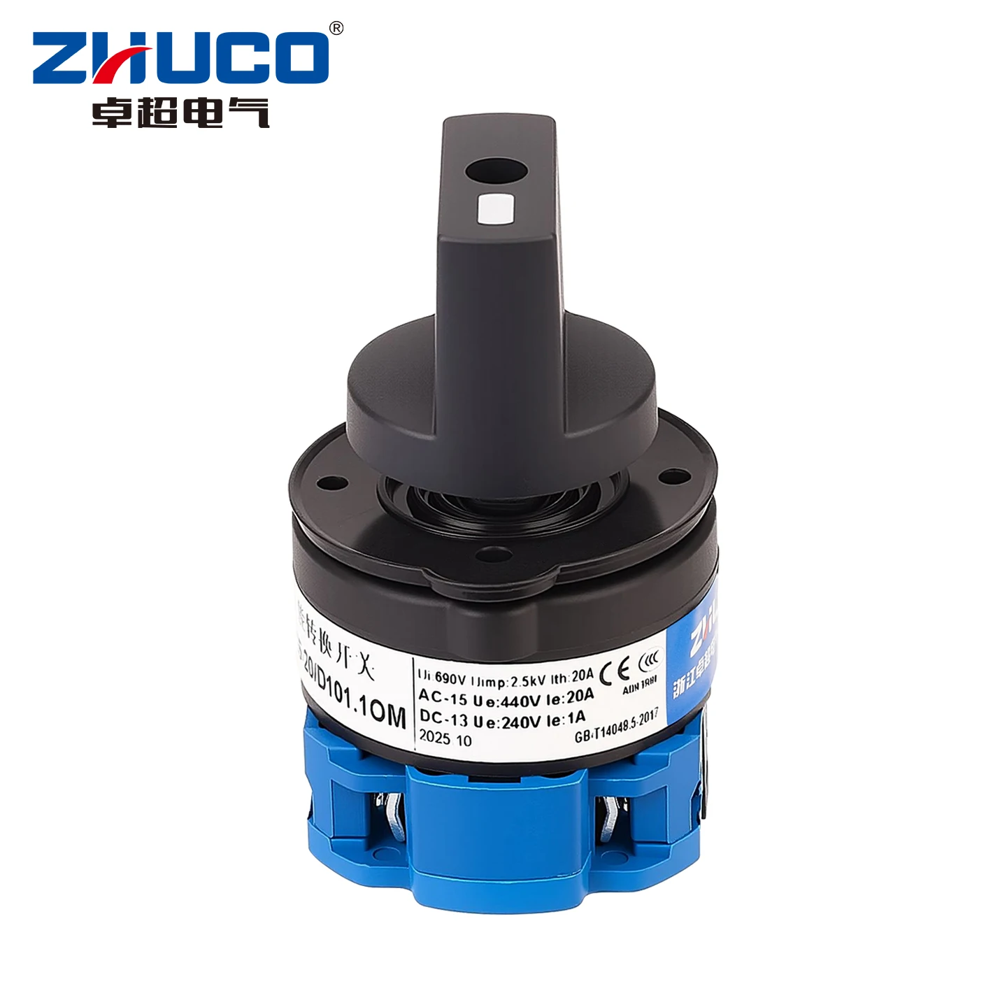 Zhuco 2/3 Position Selector Switch 20A 690V, 4-Terminal Universal Rotary Cam Selector with Locking Switch, Suitable for Distribution Cabinets, Machine Tools, Industrial Panels (Szw26-20/Om, on Off On, on Off, on on)