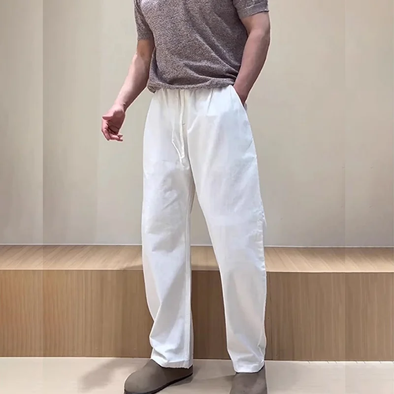 Men's Summer Thin Linen Pants in Off-White, Cool Cotton-Linen Scimitar Pants, Casual Slim Straight-Leg Pants