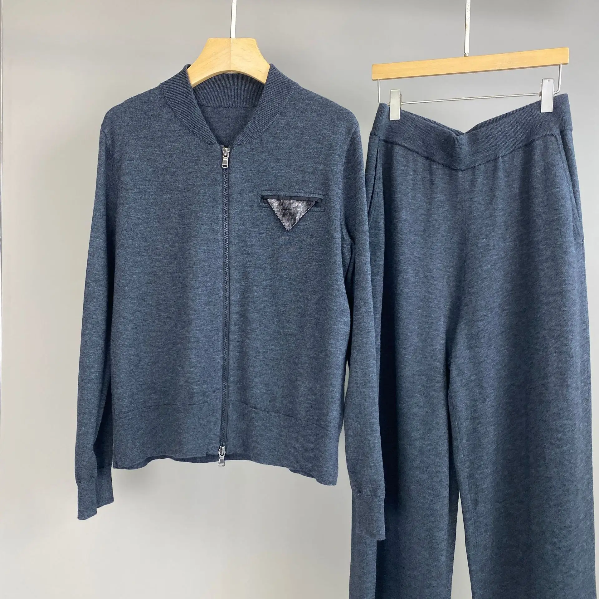 2025 Autumn And Winter New High-Quality Wool Beaded Zipper Round Neck Cardigan Straight Trousers Fashionable All-Match Suit